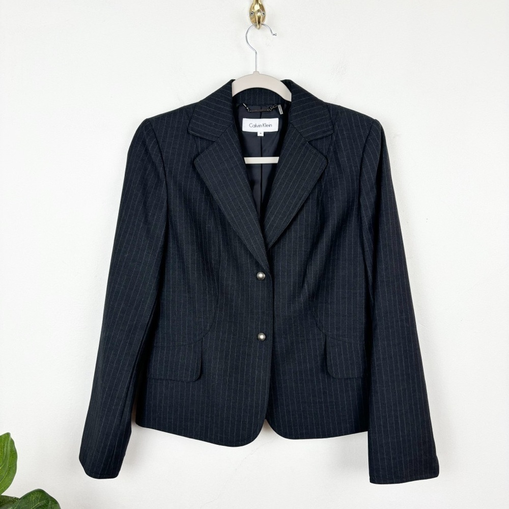 Calvin Klein Women's Striped Gray Blazer Jacket Sz 6